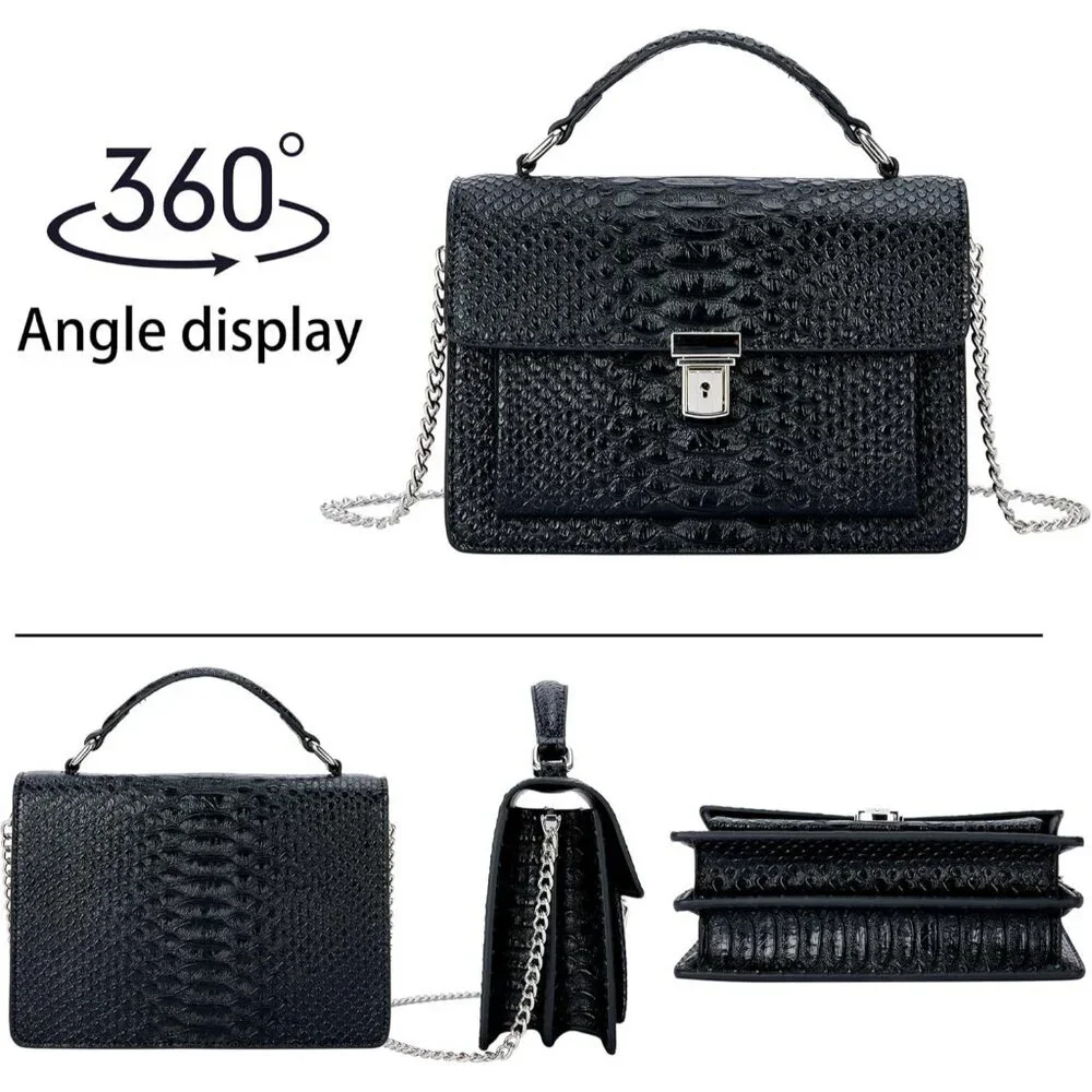 ⚡ Women's Fashion Snake Black Vegan Leather Print Casual Satchel Crossbody Bag